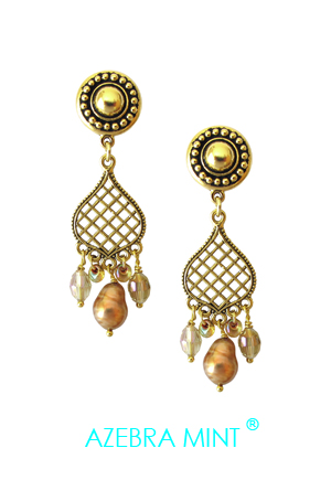 Boucles clip Perle eau douce beige doré Champagne