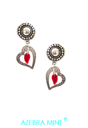 Boucles d'oreilles clip coeur rouge argenté Anduze