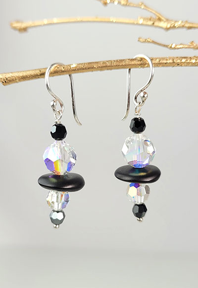 Boucles d'oreilles cristal blanc et noir Scintillation