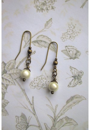 Boucles d'oreilles perle crème ivoire Bohème