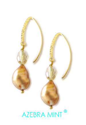 Boucles d'oreilles Perle eau douce beige doré Champagne