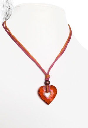 Collier soie coeur Orange Pamplemousse